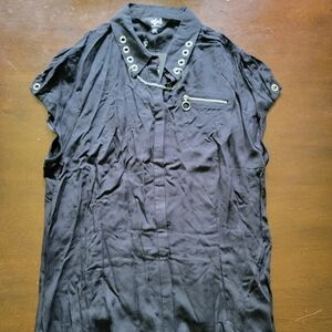 VHTF Hell Bunny Destroya Blouse With Grommets, Zippers And Chain Grunge